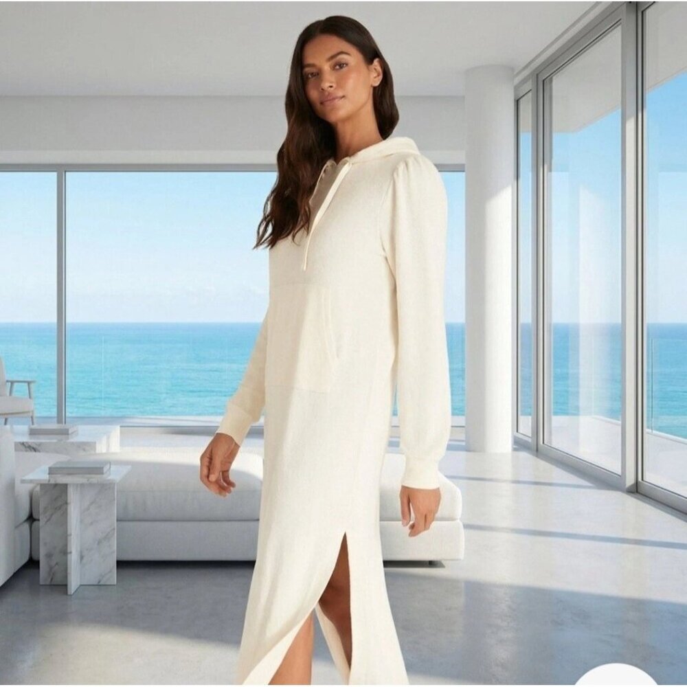 NWT Z Supply - M Cloud Dancer Ruffle Hoodie Dress Cream Maxi